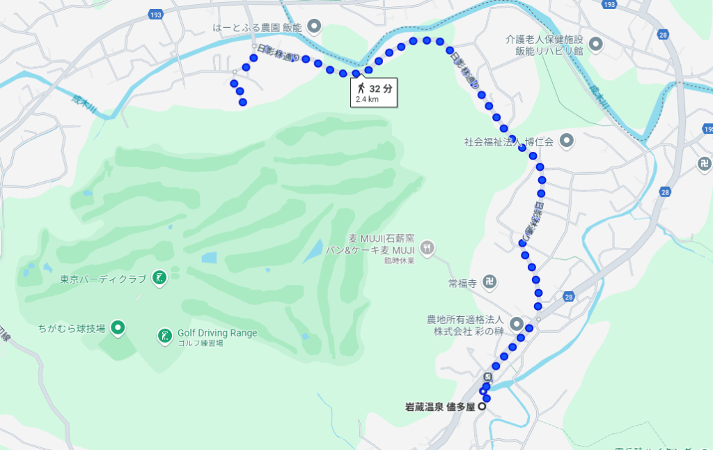 [画像：儘多屋さんから内沼きのこ園さんまでのルート]