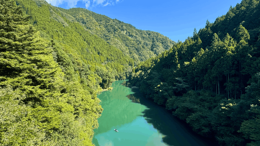 [画像：多摩川と山々]